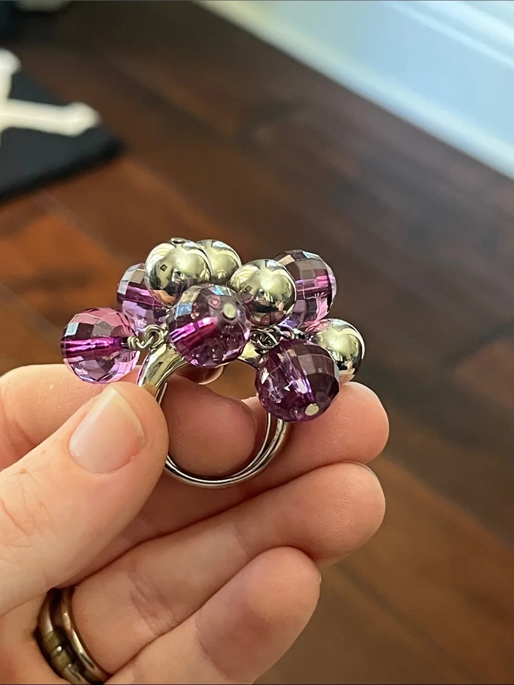 kate spade Gold-Tone and Black Stacked Rings with Purple Bead Cluster